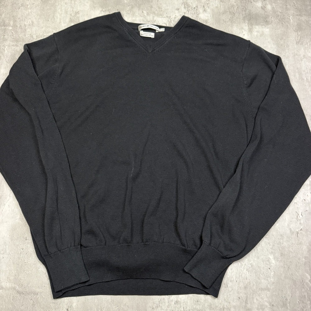 Peter Millar Sweater Men's L Merino Wool Silk Blend Black Crown Soft V-Neck Golf